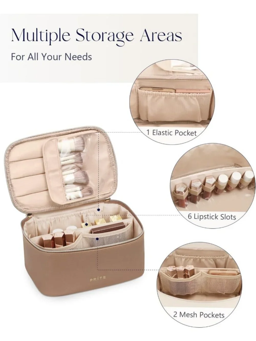 Stylish Brown Travel Makeup Bag & Cosmetic Organizer for Women - Toiletry Case